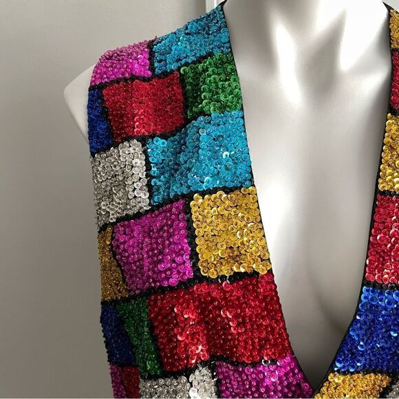 Vintage Rainbow Sequin Vest by Bali Gem, Size S/M - Picture 9 of 9